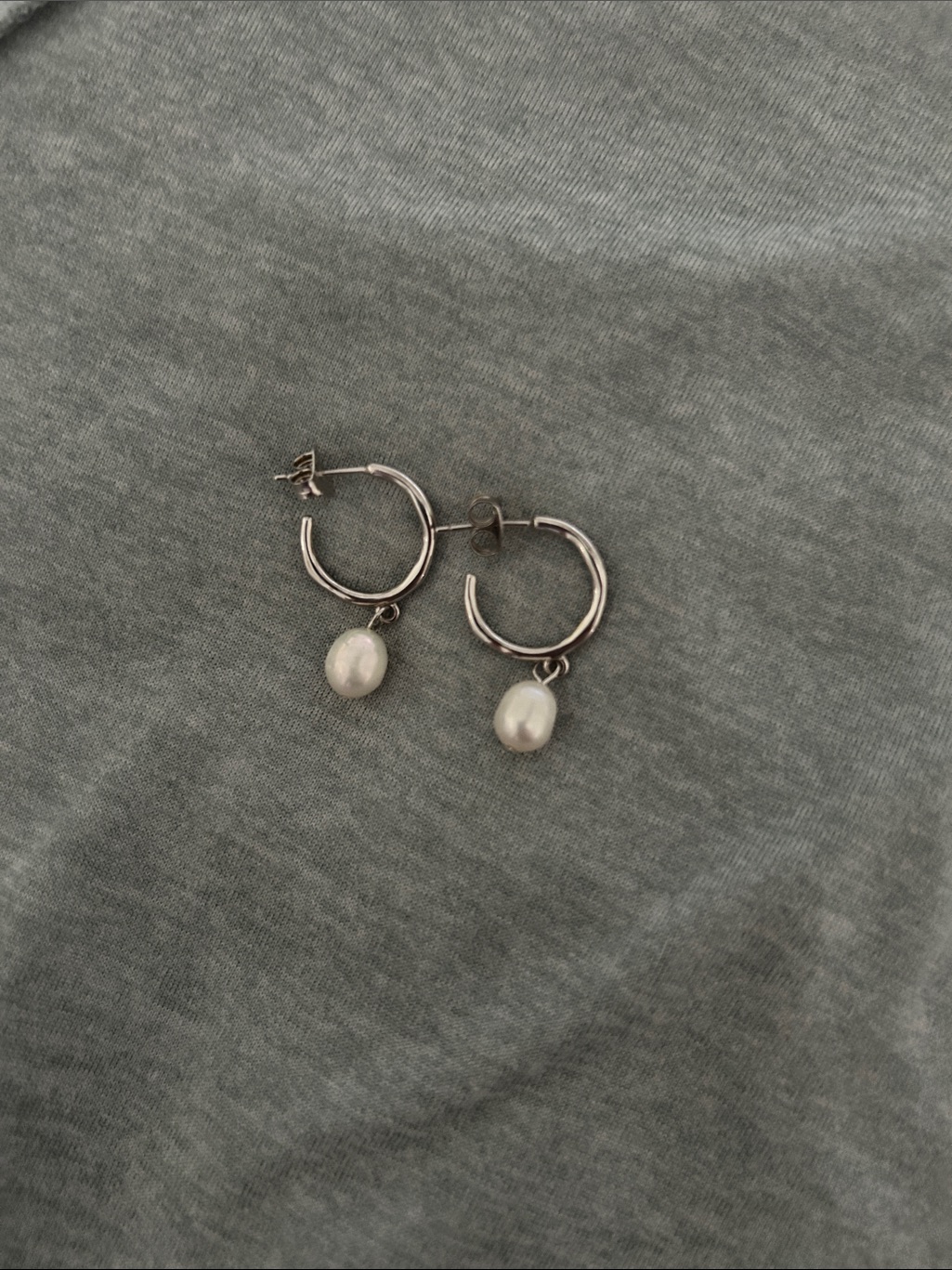 Caitlyn Minimalist Silver Hoop Earrings With Pearl Charms — image 3 of 3